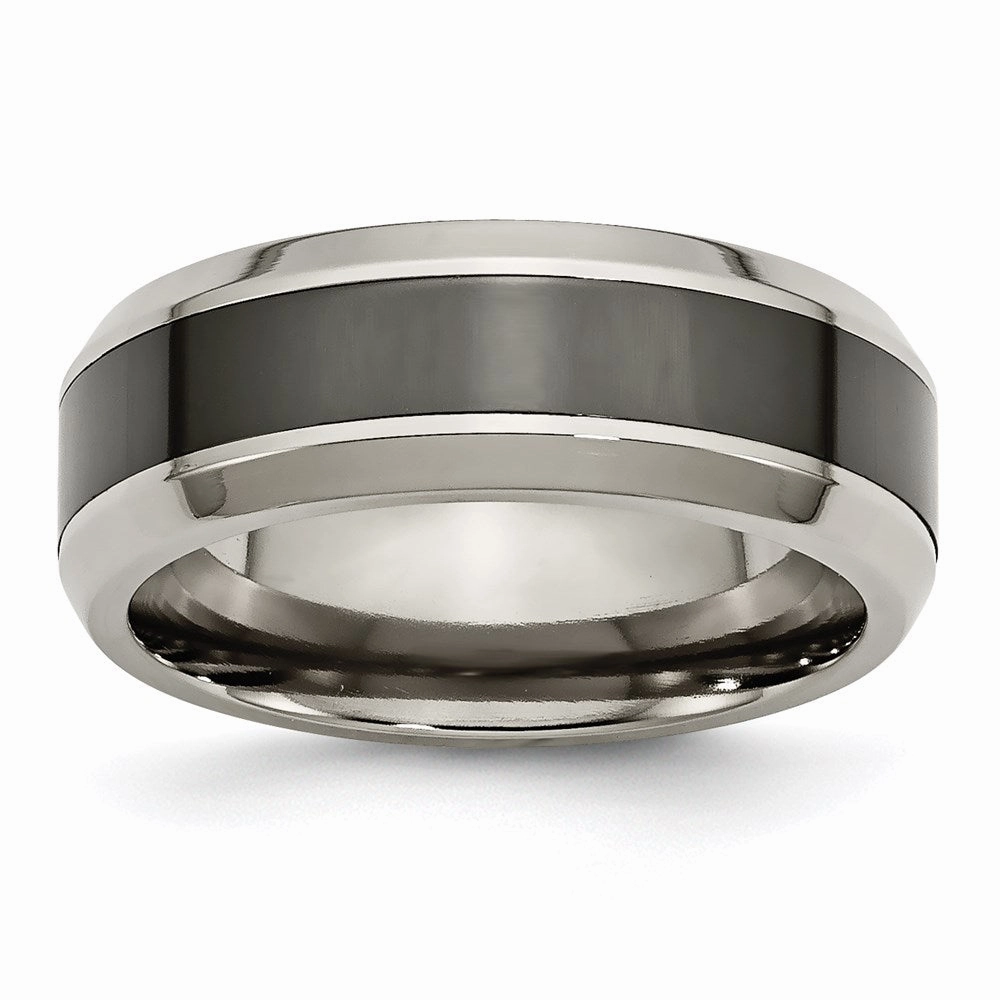 Titanium Base w/Polished Black Ceramic Center Beveled 8mm Band | TB382