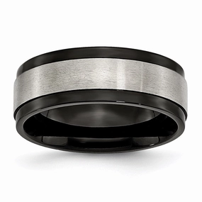 Titanium Beveled Edge 8mm Black IP-plated Satin and Polished Band | TB240