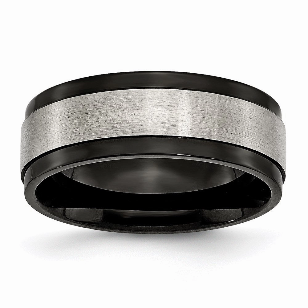 Titanium Beveled Edge 8mm Black IP-plated Satin and Polished Band | TB240