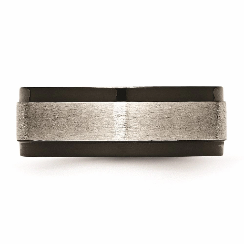 Titanium Beveled Edge 8mm Black IP-plated Satin and Polished Band | TB240