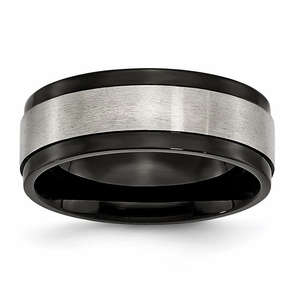 Titanium Beveled Edge 8mm Black IP-plated Satin and Polished Band | TB240