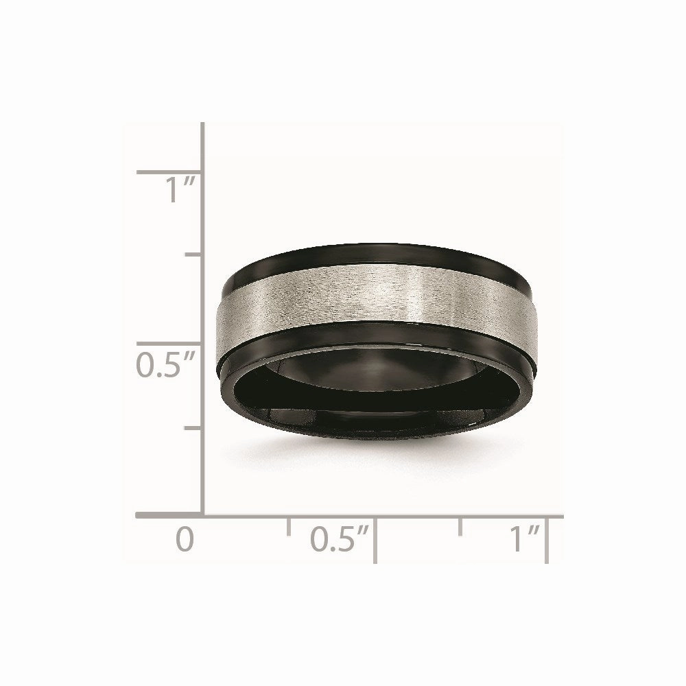 Titanium Beveled Edge 8mm Black IP-plated Satin and Polished Band | TB240