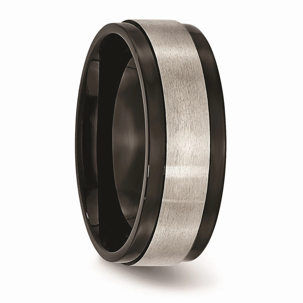 Titanium Beveled Edge 8mm Black IP-plated Satin and Polished Band | TB240