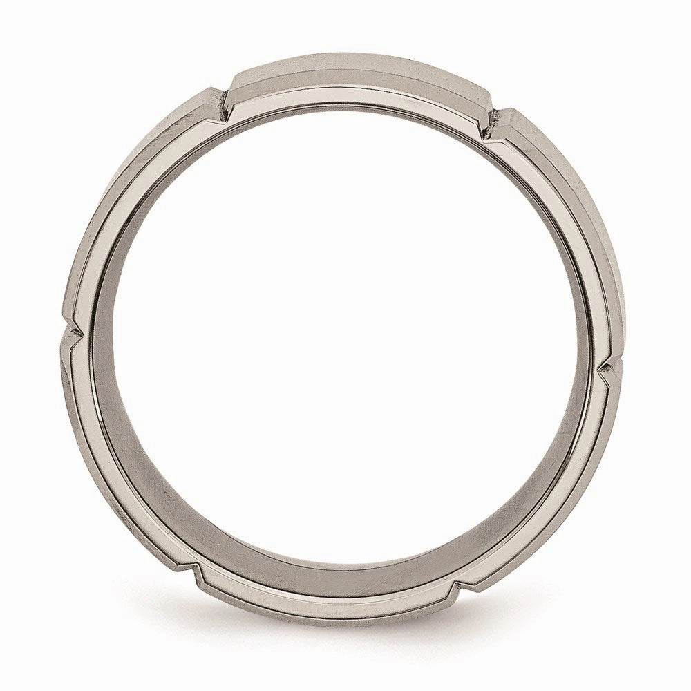 Titanium Beveled Edge Grooved 8mm Brushed and Polished Band | TB76