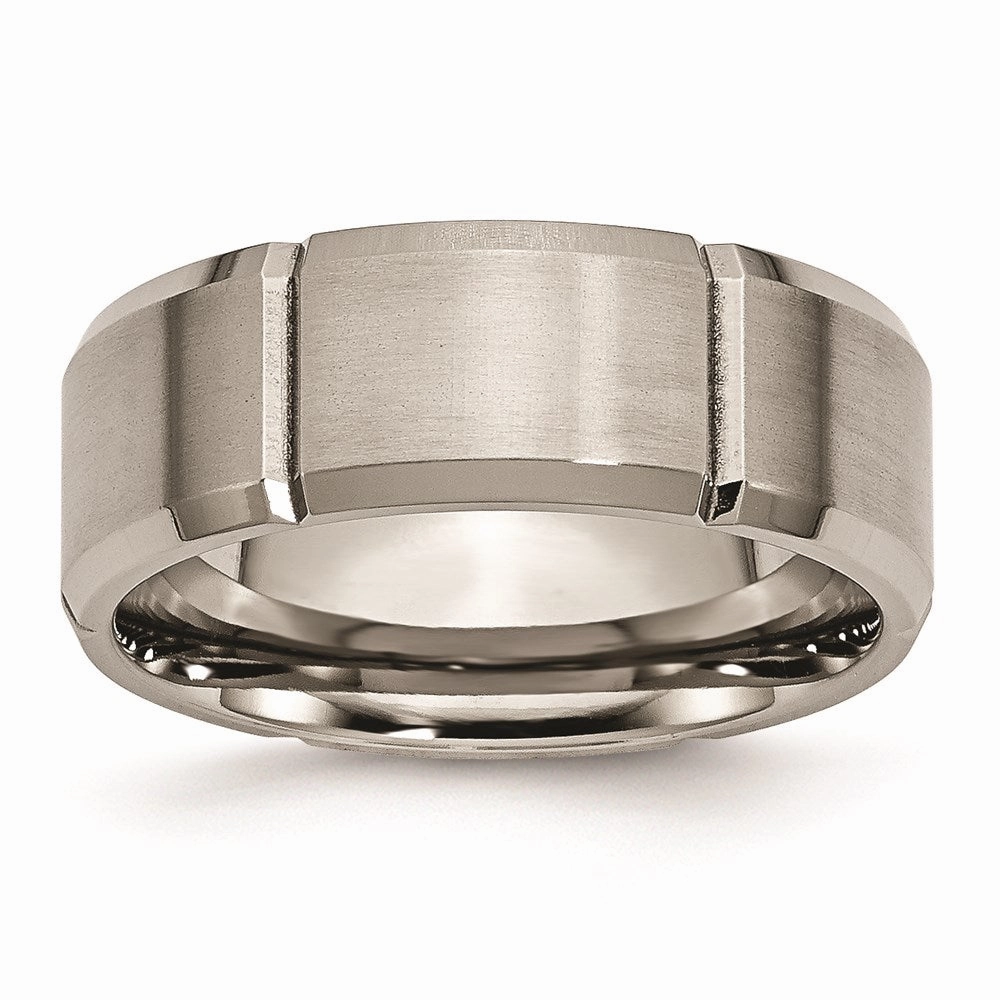 Titanium Beveled Edge Grooved 8mm Brushed and Polished Band | TB76
