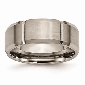 Titanium Beveled Edge Grooved 8mm Brushed and Polished Band | TB76
