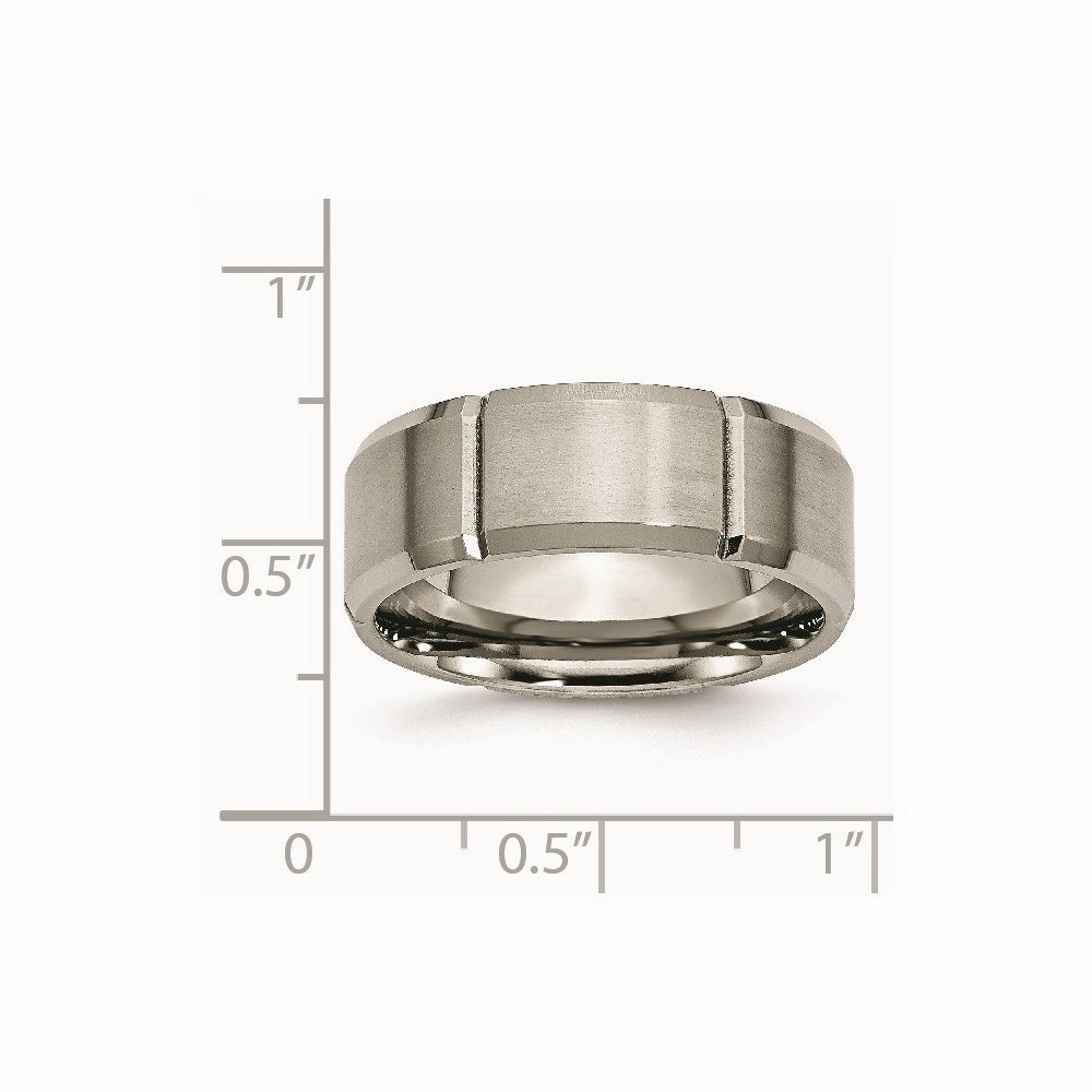 Titanium Beveled Edge Grooved 8mm Brushed and Polished Band | TB76