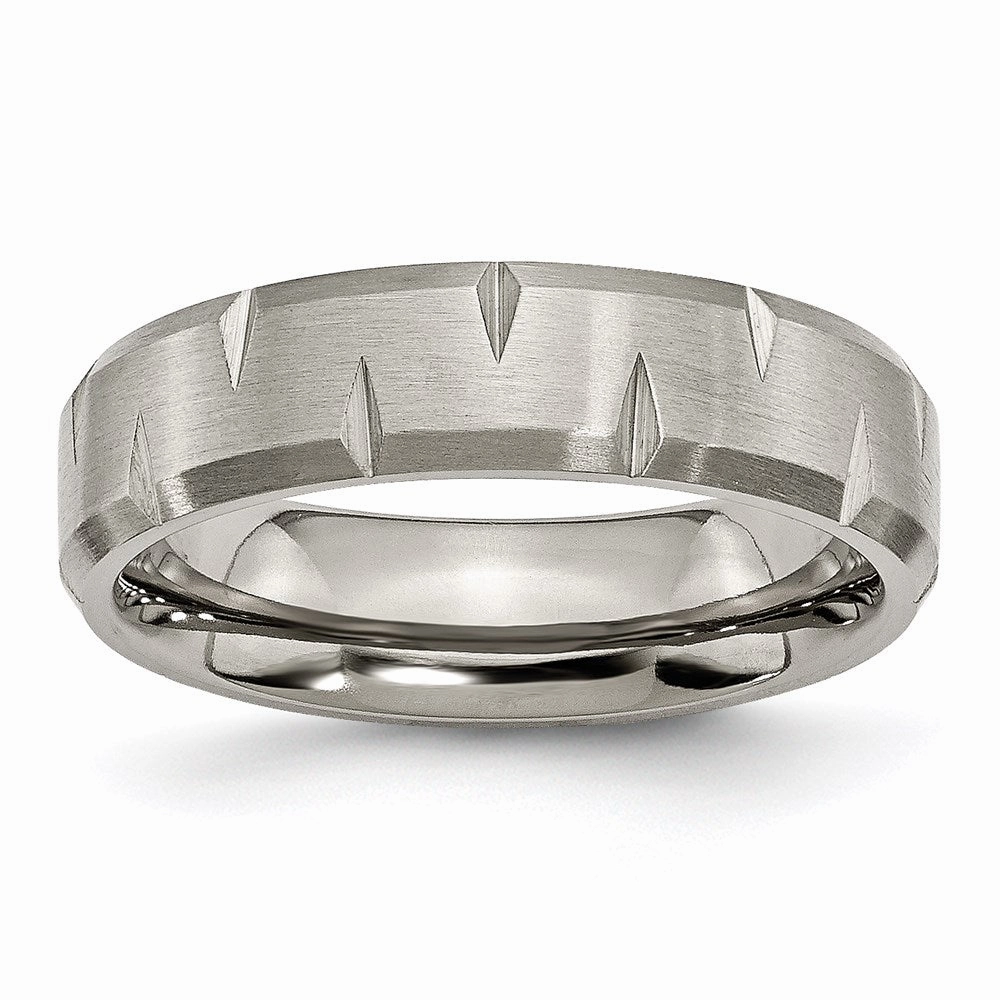 Titanium Beveled Edge Notched 6mm Brushed Band | TB234
