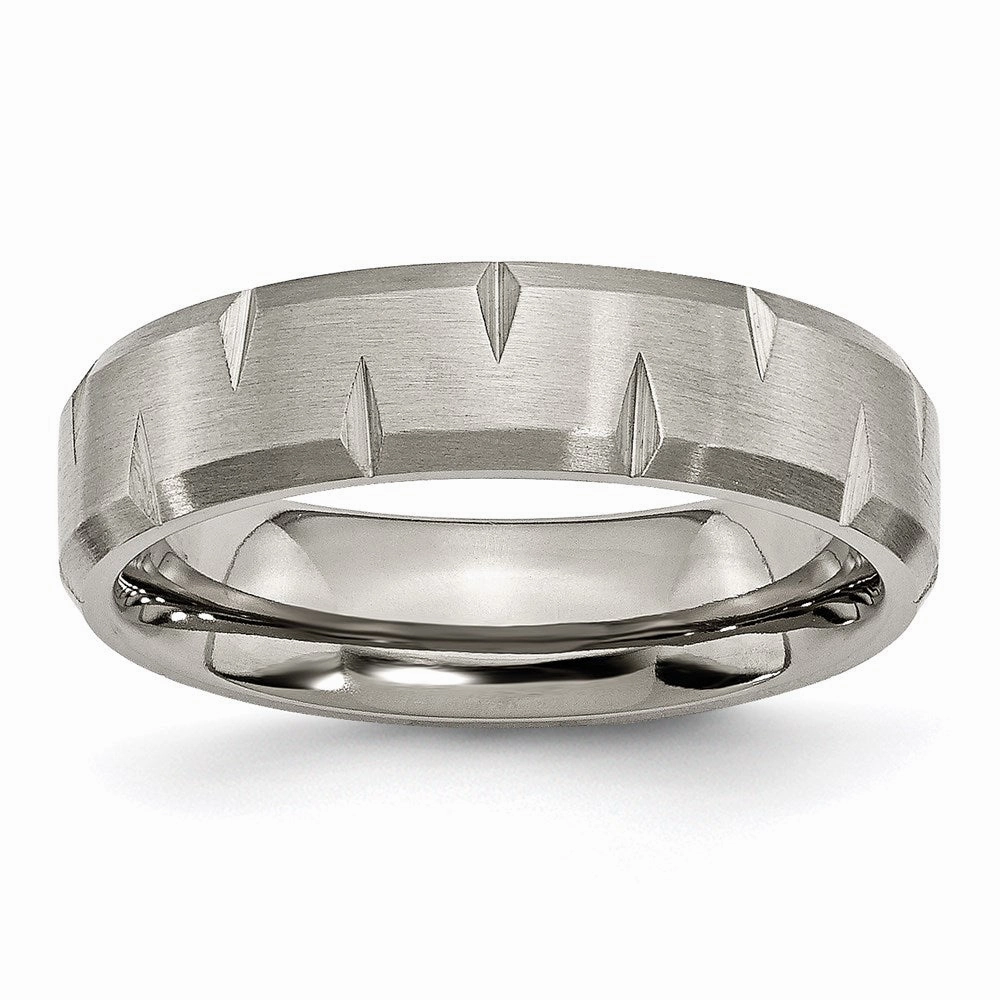 Titanium Beveled Edge Notched 6mm Brushed Band | TB234