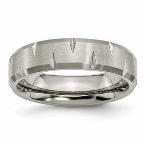Titanium Beveled Edge Notched 6mm Brushed Band | TB234