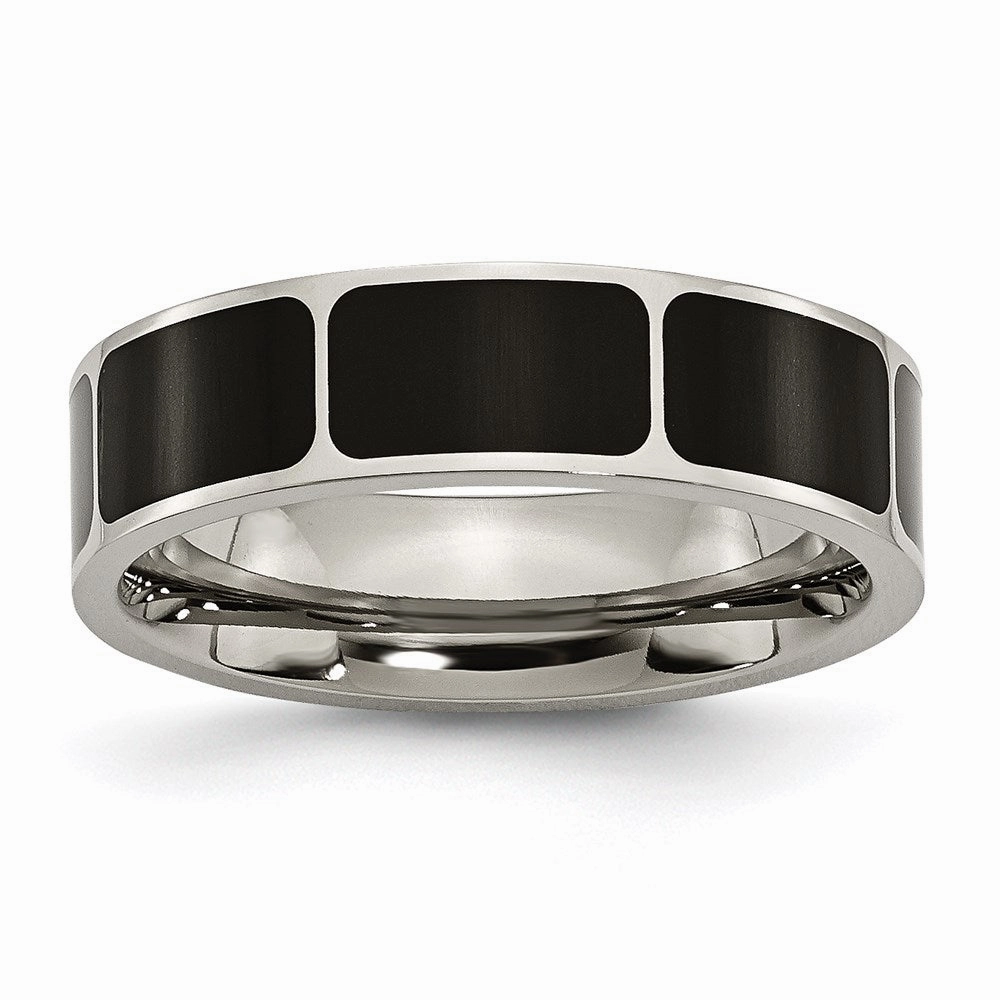 Titanium Black Enamel Flat 6mm Polished Band | TB205