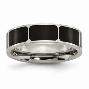 Titanium Black Enamel Flat 6mm Polished Band | TB205