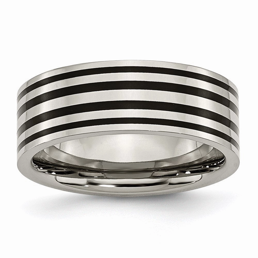 Titanium Black Enamel Flat 8mm Polished Band | TB194
