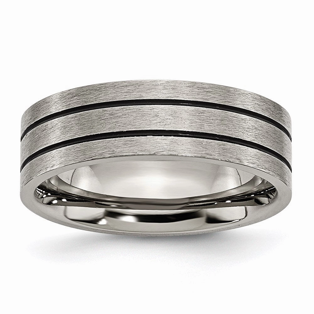 Titanium Black Enamel Flat Grooved 7mm Brushed Band | TB150