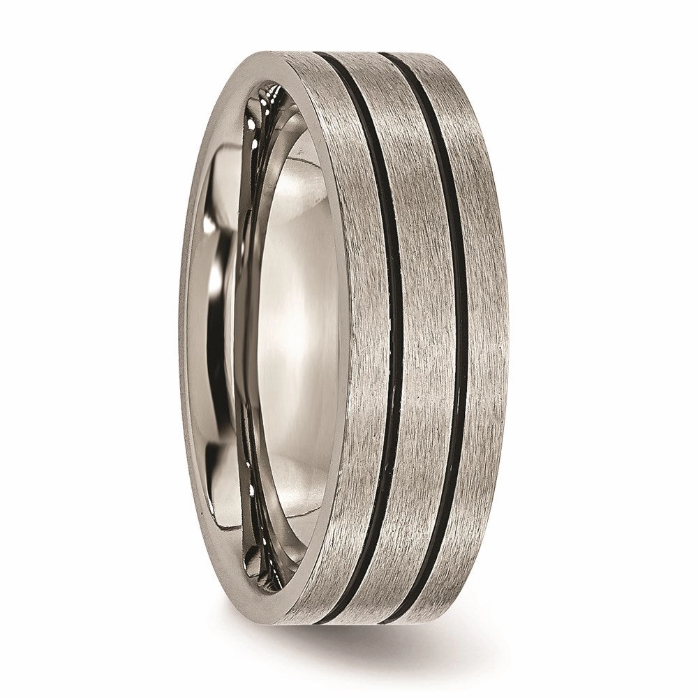 Titanium Black Enamel Flat Grooved 7mm Brushed Band | TB150