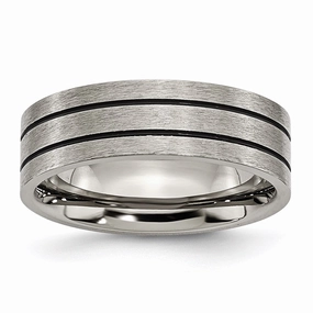 Titanium Black Enamel Flat Grooved 7mm Brushed Band | TB150