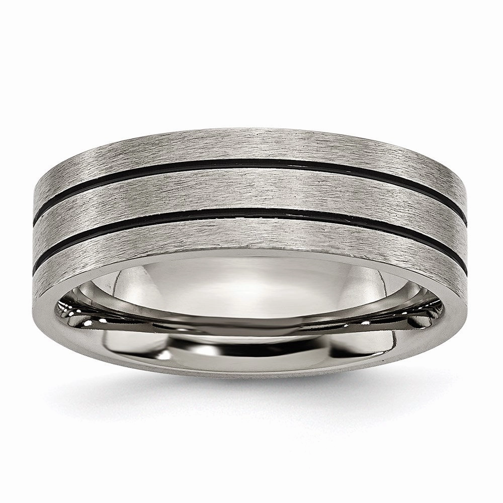Titanium Black Enamel Flat Grooved 7mm Brushed Band | TB150