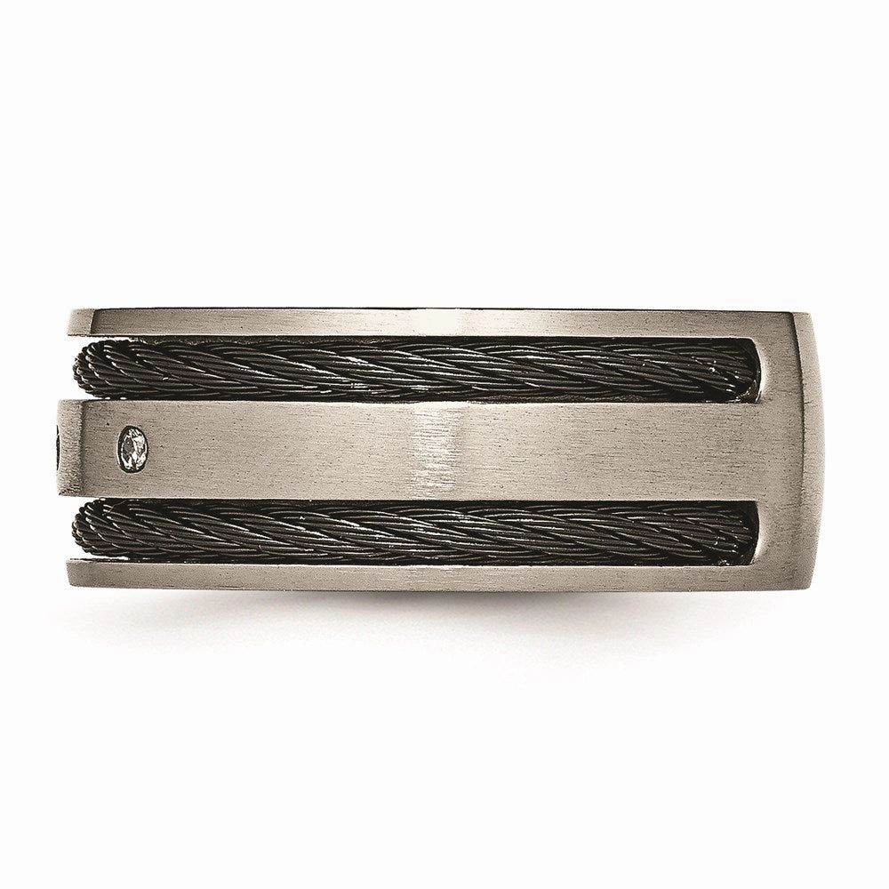 Titanium Black IP-plated Cable and Diamonds 10mm Brushed Band | TB265AA