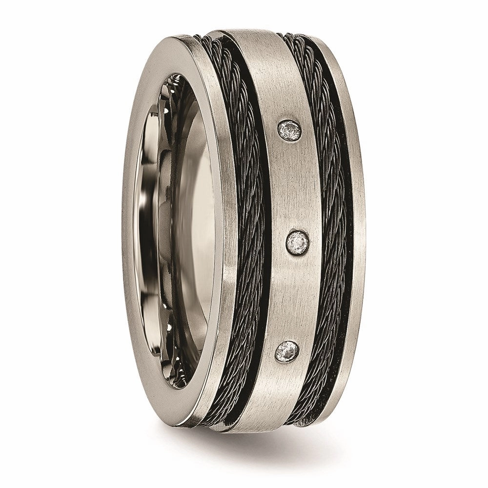 Titanium Black IP-plated Cable and Diamonds 10mm Brushed Band | TB265AA