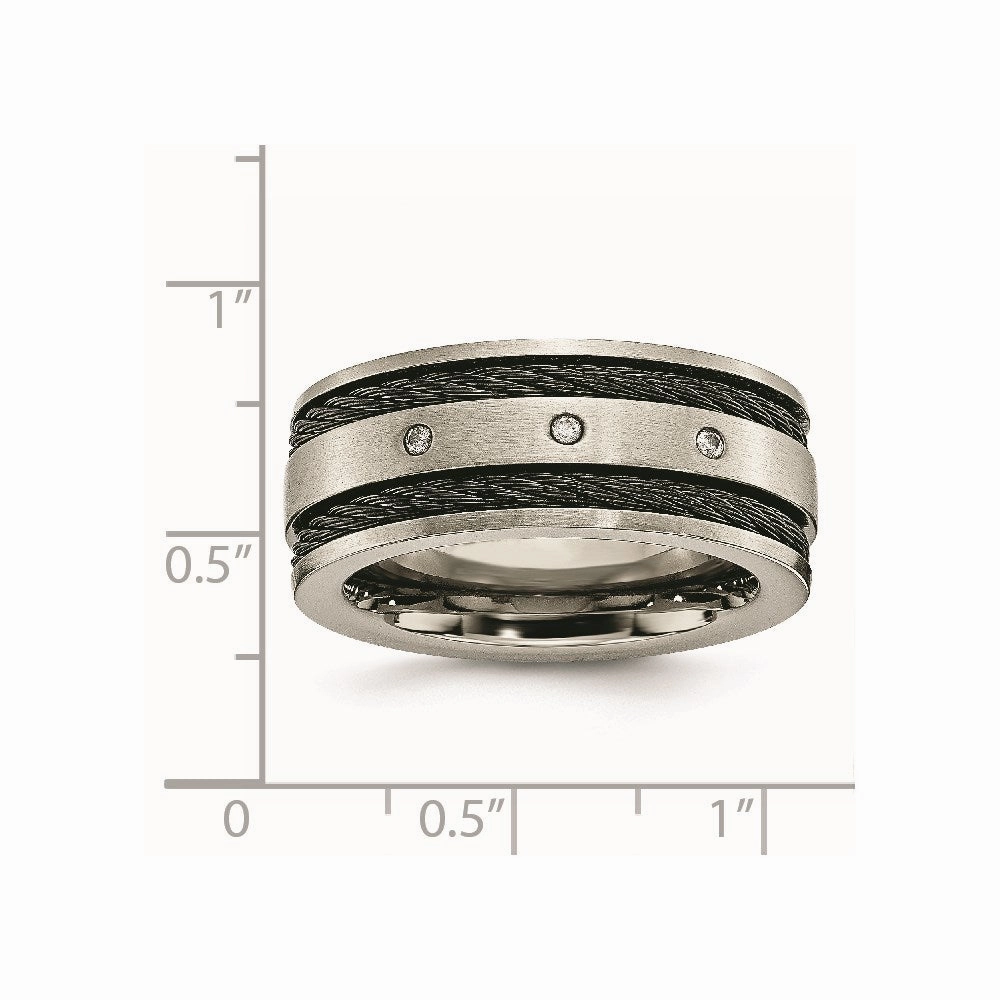 Titanium Black IP-plated Cable and Diamonds 10mm Brushed Band | TB265AA