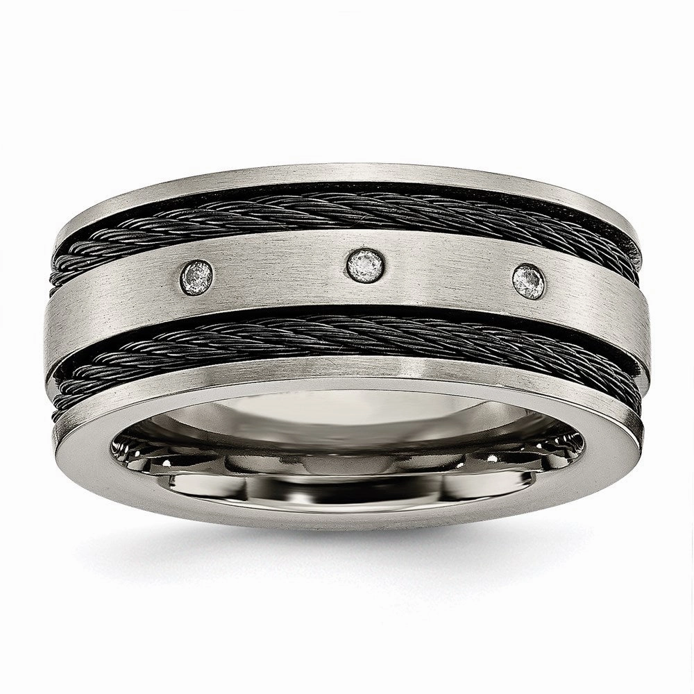 Titanium Black IP-plated Cable and Diamonds 10mm Brushed Band | TB265AA