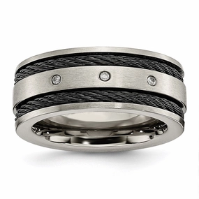 Titanium Black IP-plated Cable and Diamonds 10mm Brushed Band | TB265AA