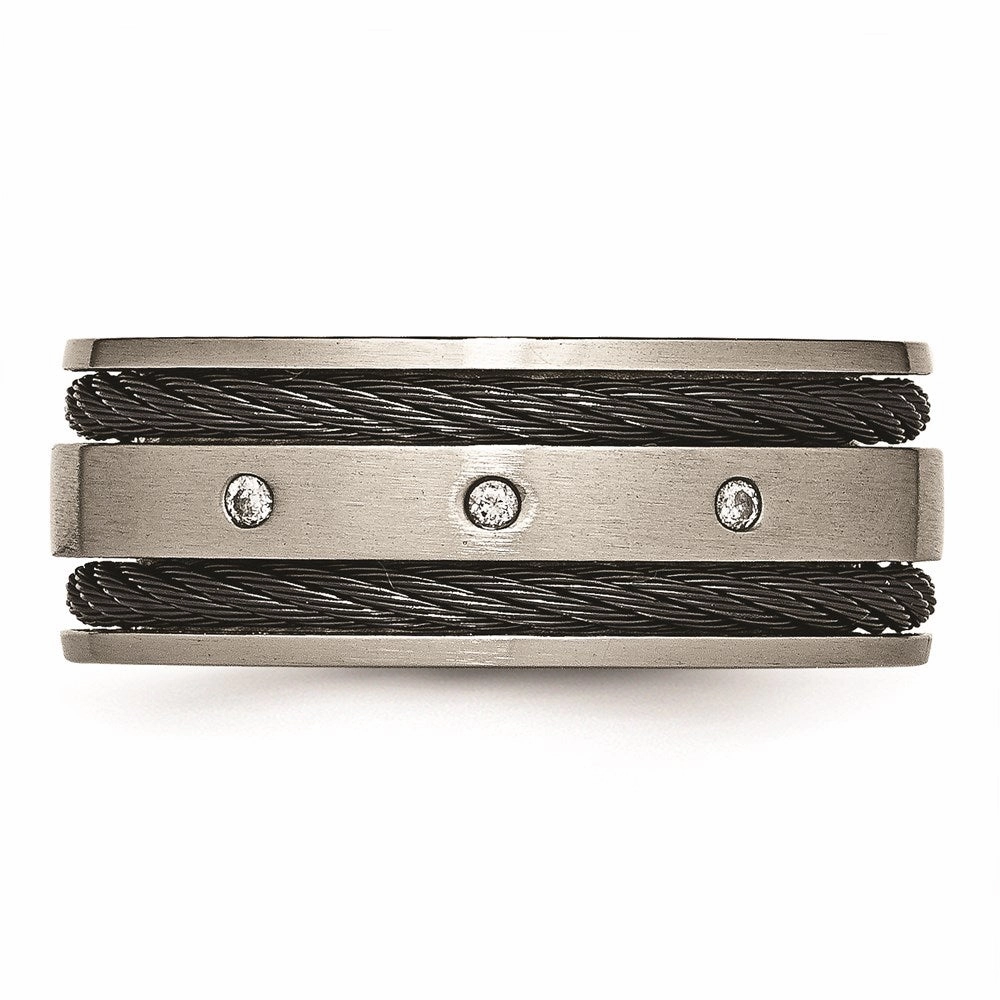 Titanium Black IP-plated Cable and Diamonds 10mm Brushed Band | TB265AA