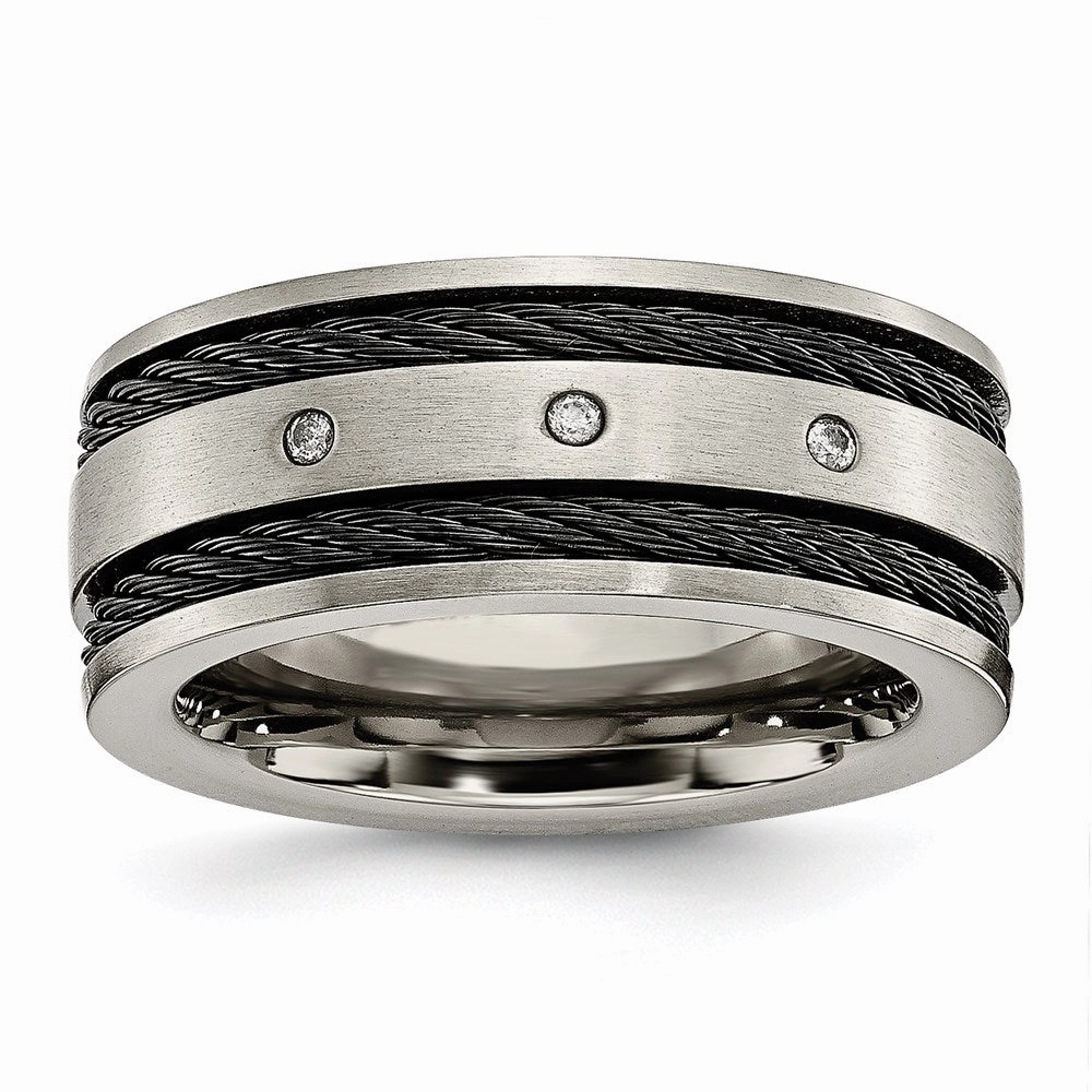 Titanium Black IP-plated Cable and Diamonds 10mm Brushed Band | TB265AA