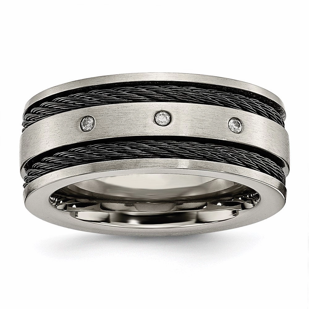 Titanium Black IP-plated Cable and Diamonds 10mm Brushed Band | TB265AA