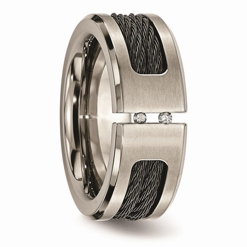 Titanium Black IP-plated Cable and Diamonds Polished/Brushed Band | TB266AA