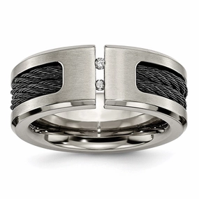 Titanium Black IP-plated Cable and Diamonds Polished/Brushed Band | TB266AA
