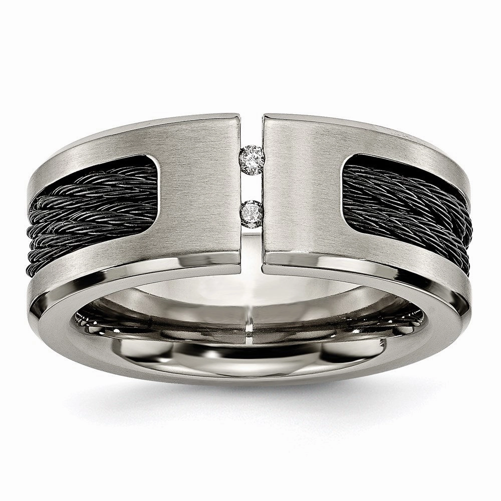 Titanium Black IP-plated Cable and Diamonds Polished/Brushed Band | TB266AA