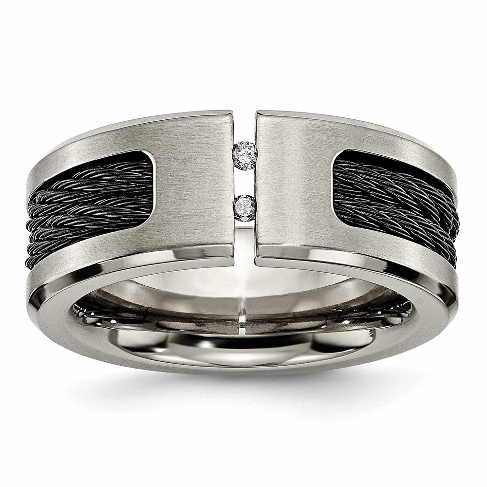 Titanium Black IP-plated Cable and Diamonds Polished/Brushed Band | TB266AA