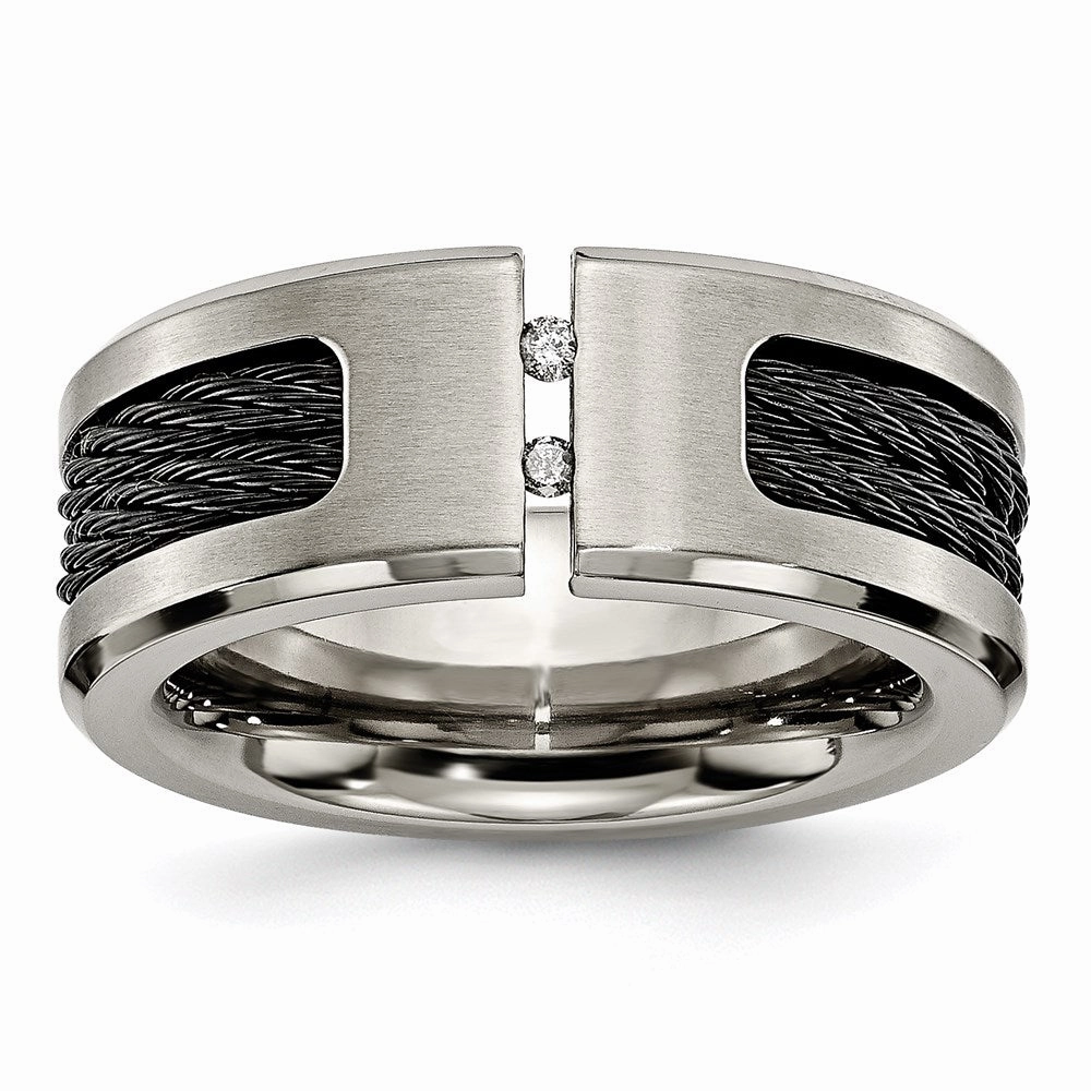 Titanium Black IP-plated Cable and Diamonds Polished/Brushed Band | TB266AA