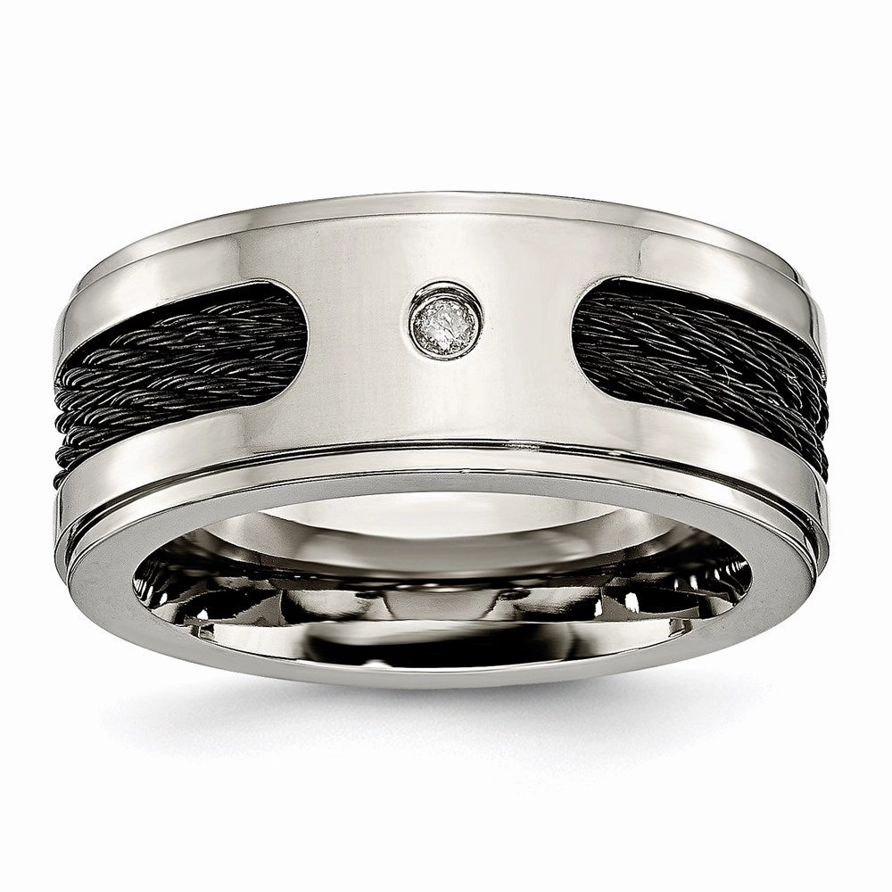Titanium Black IP-plated Cables w/Diamond 10mm Polished Band | TB259AA