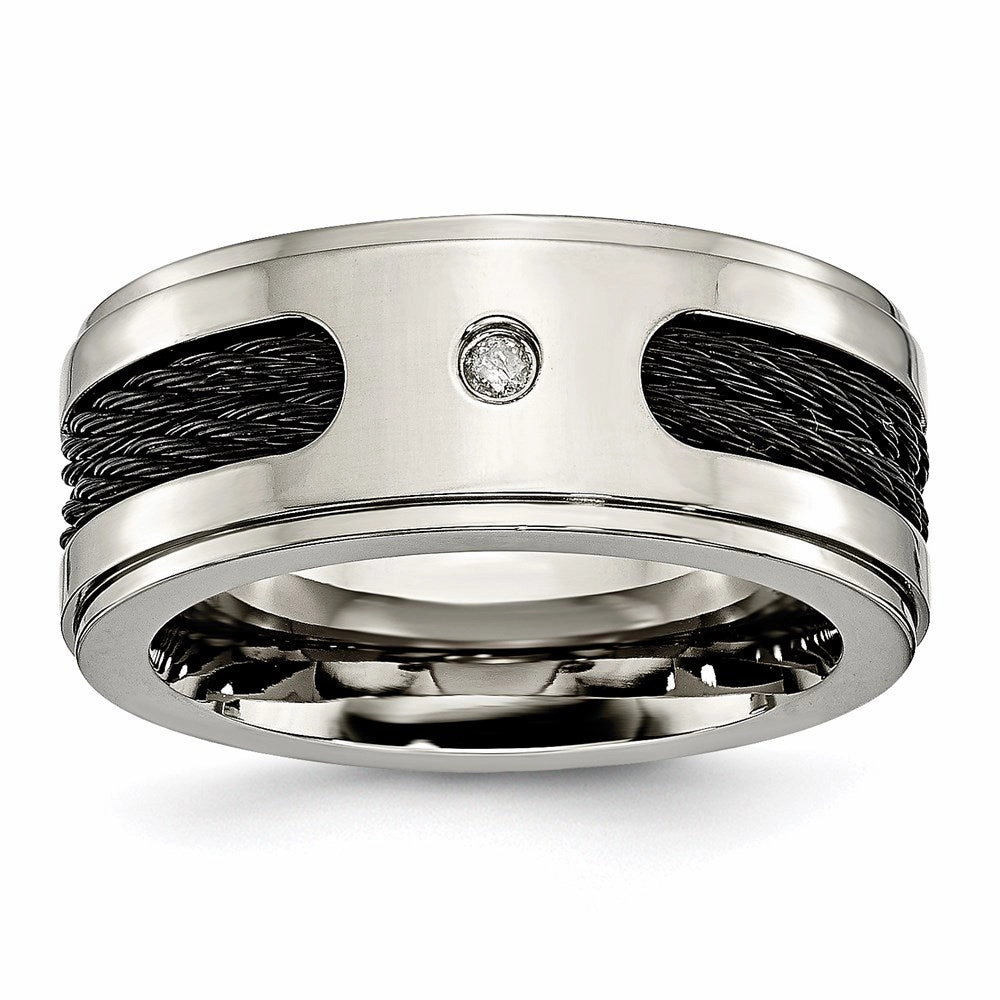 Titanium Black IP-plated Cables w/Diamond 10mm Polished Band | TB259AA