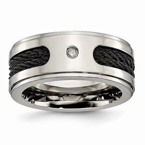 Titanium Black IP-plated Cables w/Diamond 10mm Polished Band | TB259AA