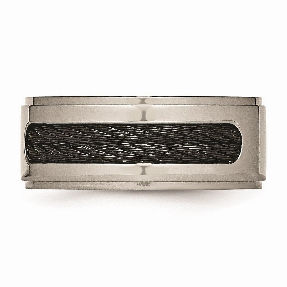 Titanium Black IP-plated Cables w/Diamond 10mm Polished Band | TB259AA