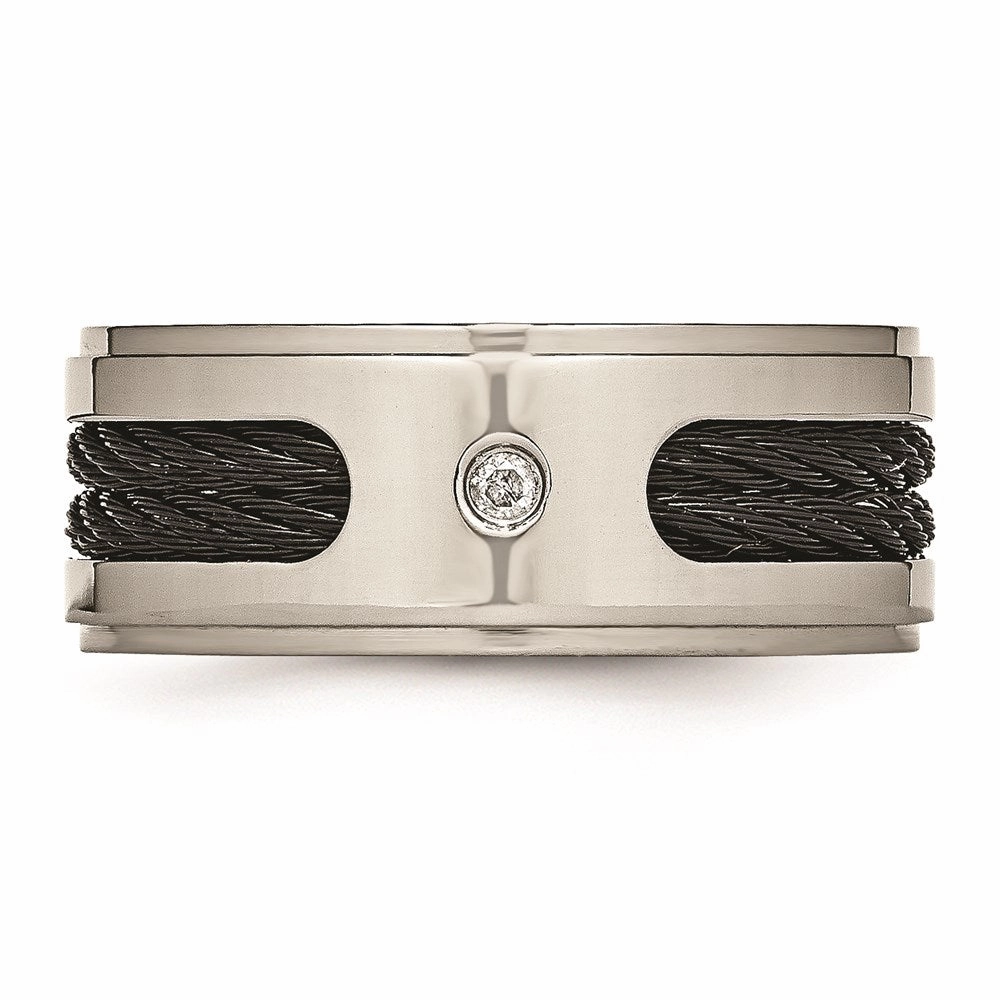 Titanium Black IP-plated Cables w/Diamond 10mm Polished Band | TB259AA
