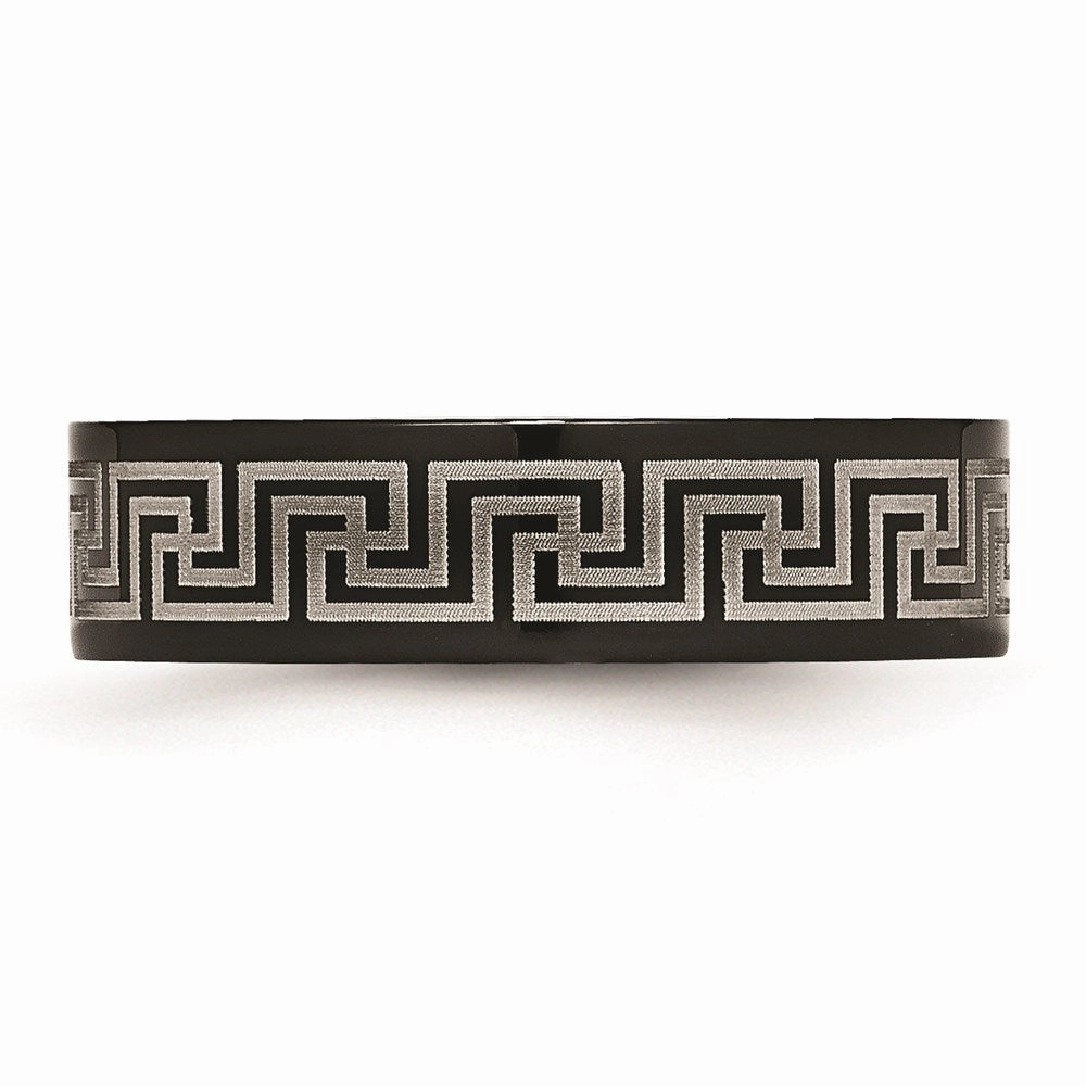 Titanium Black IP-plated Greek Key Laser Etched 6mm Brushed/Polished Band | TB363