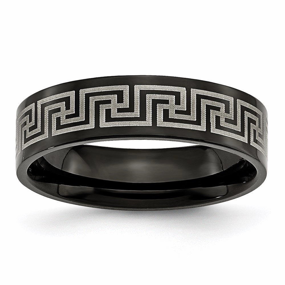 Titanium Black IP-plated Greek Key Laser Etched 6mm Brushed/Polished Band | TB363