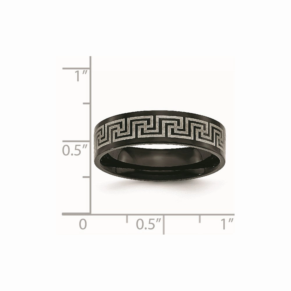 Titanium Black IP-plated Greek Key Laser Etched 6mm Brushed/Polished Band | TB363