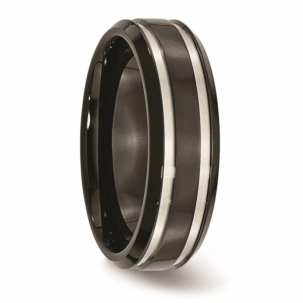 Titanium Black IP-plated Grooved 7mm Band | TB232