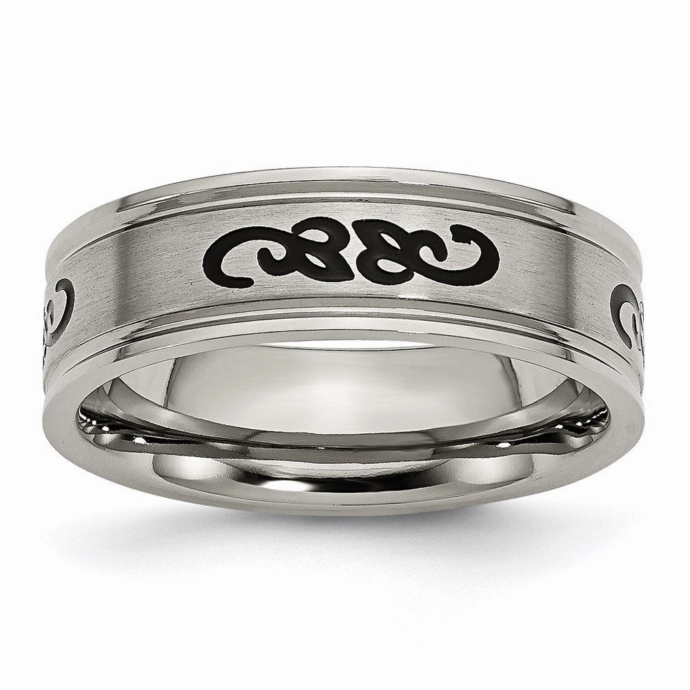 Titanium Black Rubber Ridged Edge 7mm Brushed Band | TB277