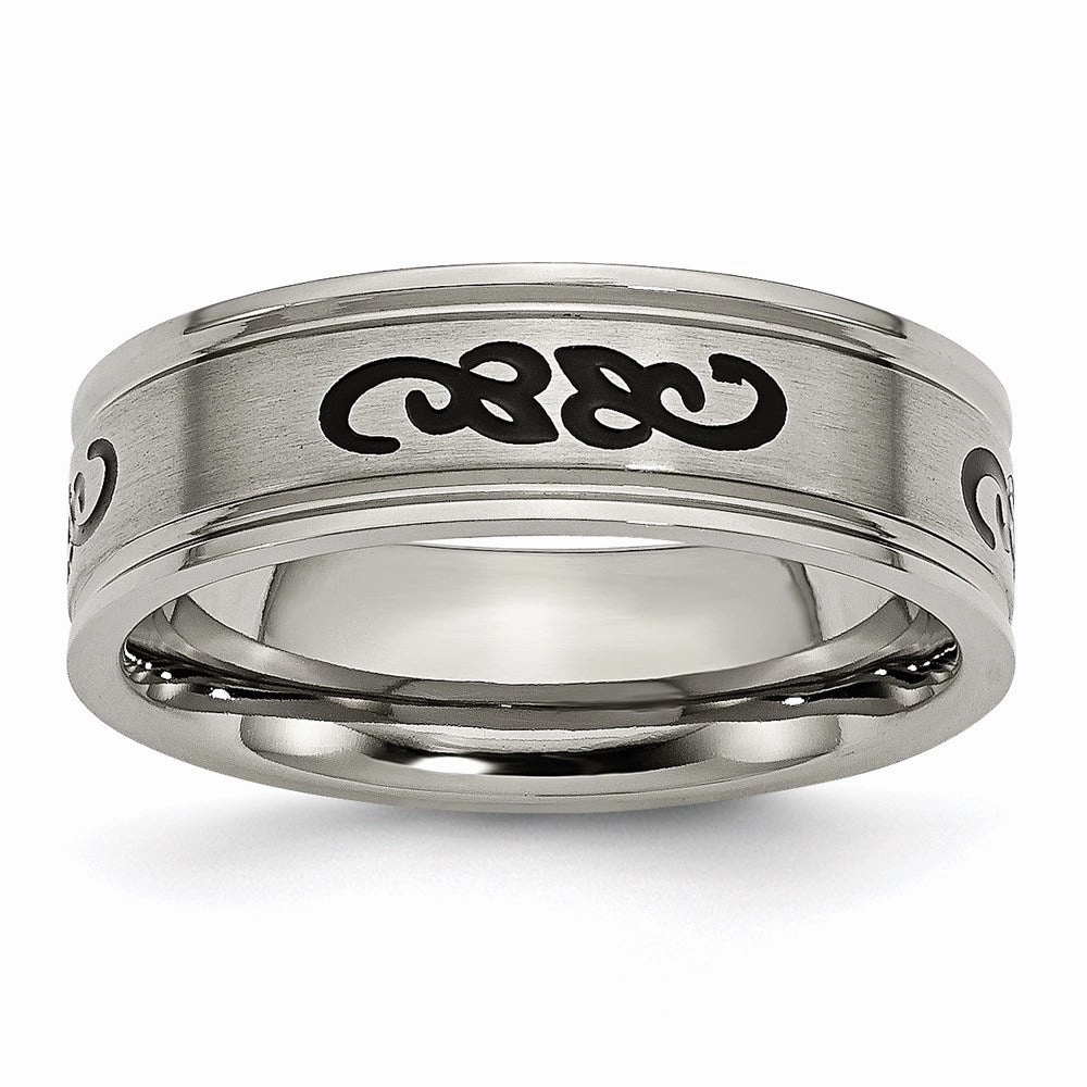 Titanium Black Rubber Ridged Edge 7mm Brushed Band | TB277
