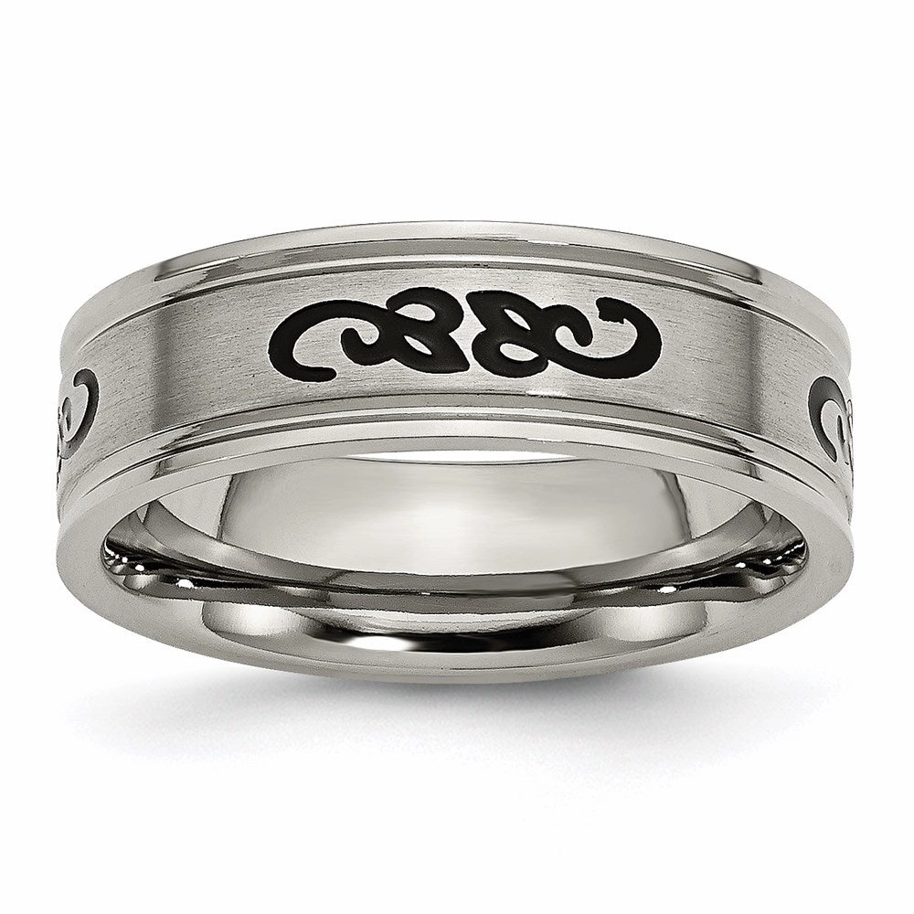 Titanium Black Rubber Ridged Edge 7mm Brushed Band | TB277