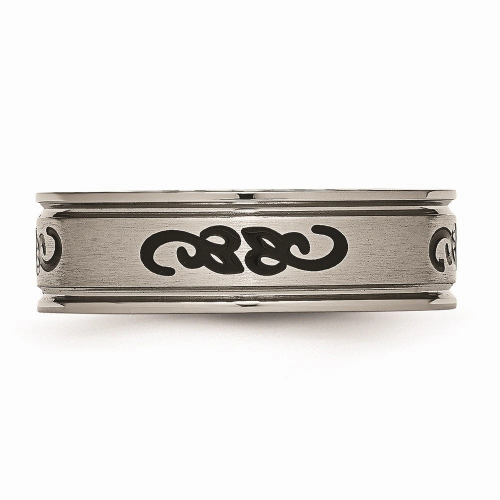 Titanium Black Rubber Ridged Edge 7mm Brushed Band | TB277
