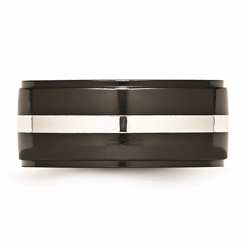 Titanium Black Ti with Sterling Silver Inlay 10mm Polished Band | TB288