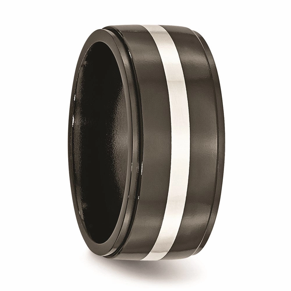 Titanium Black Ti with Sterling Silver Inlay 10mm Polished Band | TB288