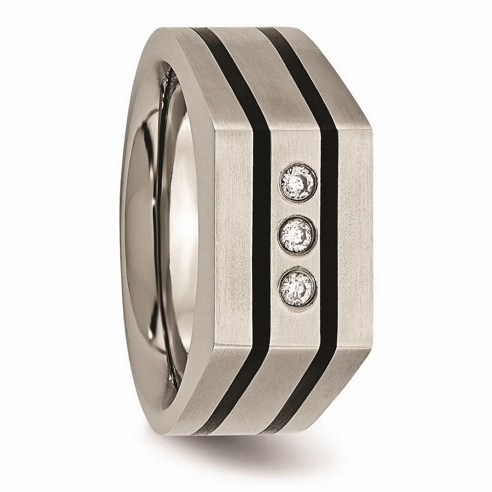 Titanium Brushed and Polished Black IP-plated CZs Ring | TB430
